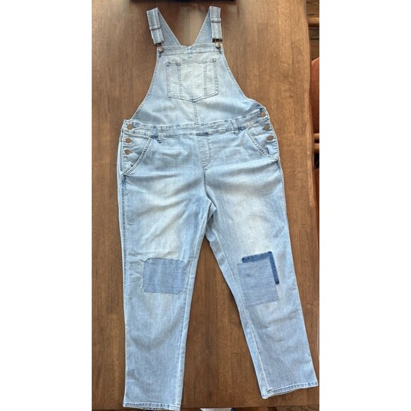 Y2K Patchwork Denim Overalls Light Wash Straight Leg 16W Plus Vintage Workwear - Picture 12 of 12
